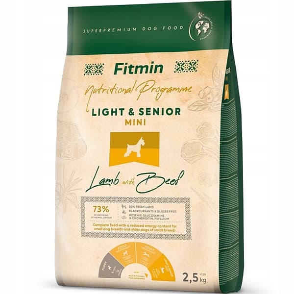 FITMIN Dog Mini Light Senior torrfoder för hundar LAMM OCH NÖTKÖTT 2,5 kg