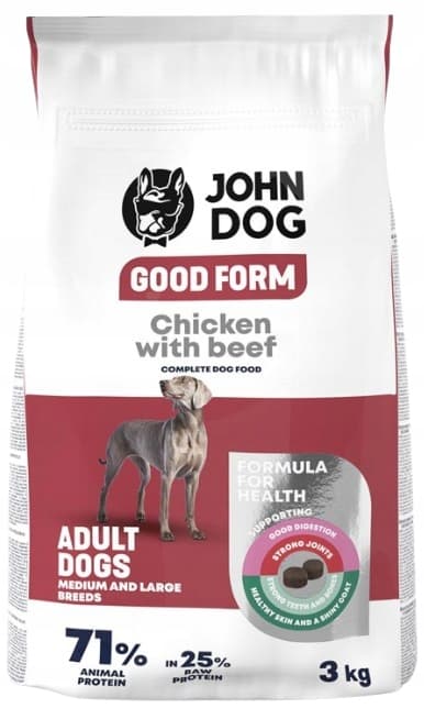 JOHN DOG GOOD FORM torrfoder för hundar KYCKLING NÖTKÖTT 3 kg