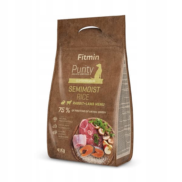 FITMIN DOG PURITY SEMIMOIST RICE torrfoder för hundar KANIN OCH LAMM 4 kg