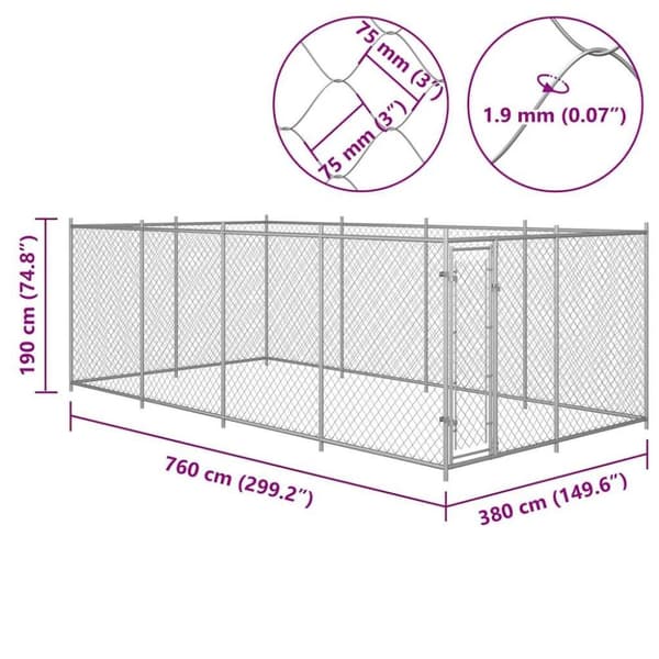vidaXL Utendørs hundegård 7,6x3,8x1,9 m