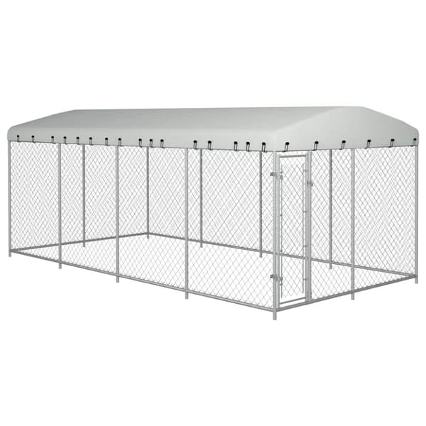vidaXL udendørs hundeløbegård med tag 7,6 x 3,8 x 2,3 m