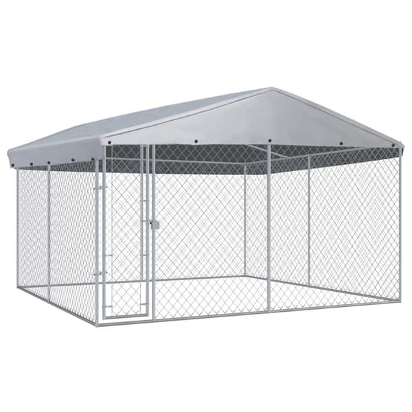 vidaXL Utendørs hundegård med tak 382x382x225 cm