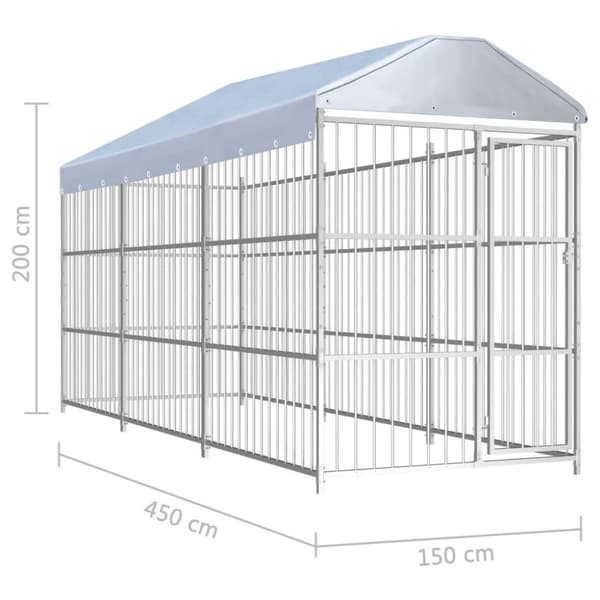 vidaXL Utendørs hundegård med tak 450x150 cm