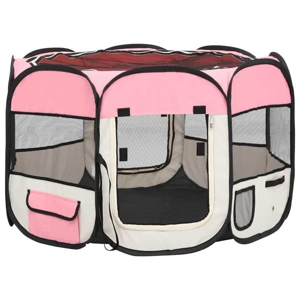 vidaXL Hopfällbar hundhage med väska rosa 90x90x58 cm