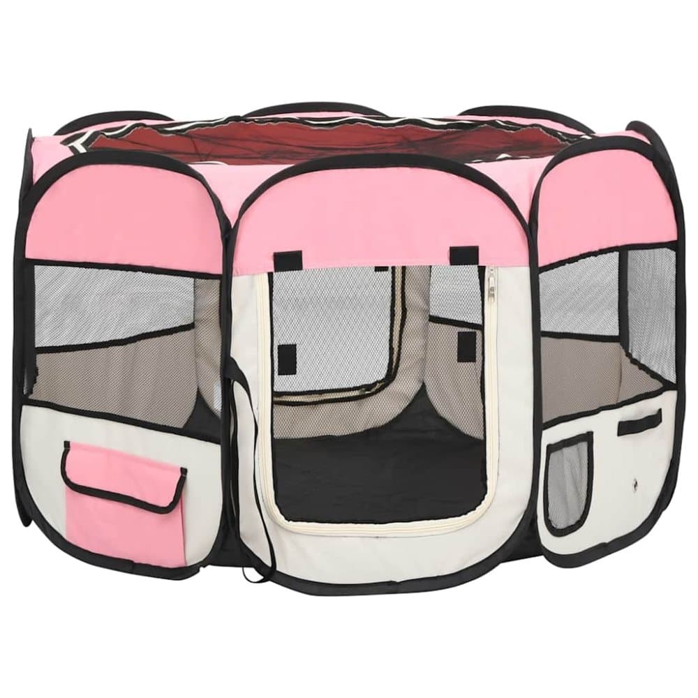 vidaXL Hopfällbar hundhage med väska rosa 90x90x58 cm