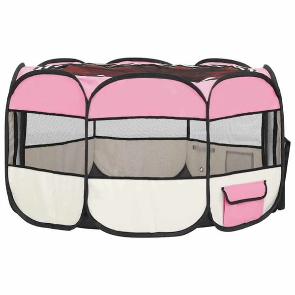 vidaXL Sammenleggbar lekegrind for hunder bæreveske rosa 110x110x58 cm