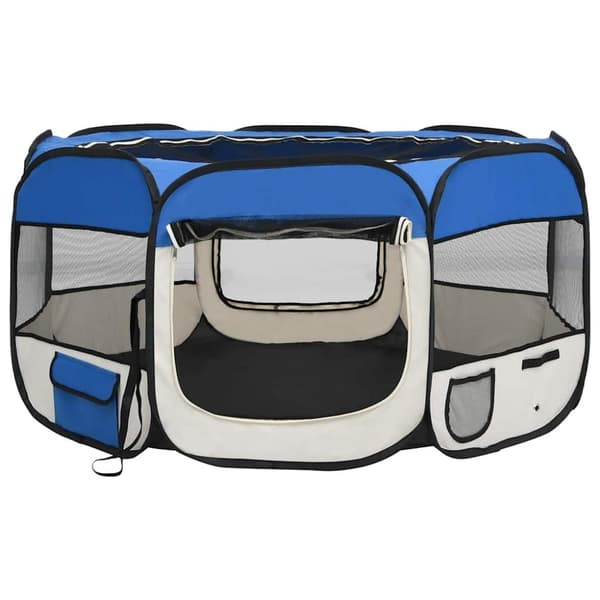 vidaXL Sammenleggbar lekegrind for hunder bæreveske blå 125x125x61 cm