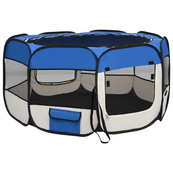 vidaXL Sammenleggbar lekegrind for hunder bæreveske blå 125x125x61 cm
