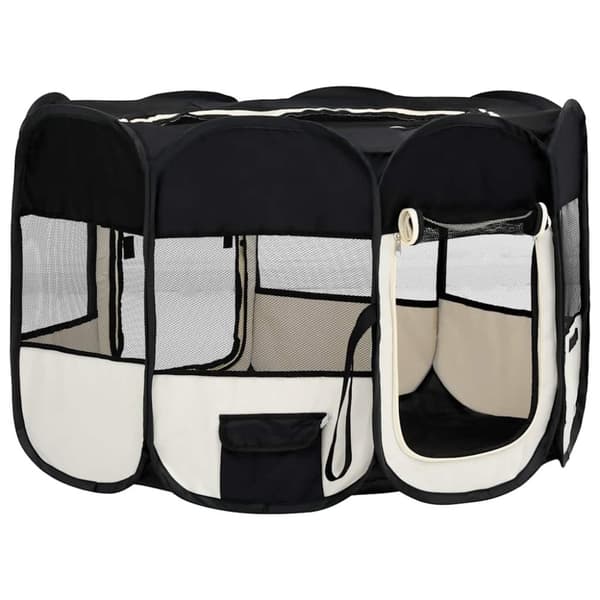 vidaXL Sammenleggbar lekegrind for hunder bæreveske svart 125x125x61cm