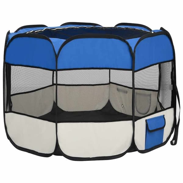 vidaXL Hopfällbar hundhage med väska blå 90x90x58 cm