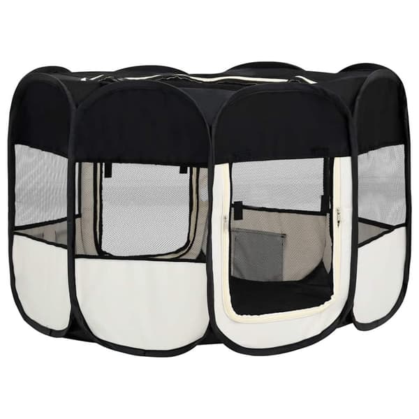 vidaXL Sammenleggbar lekegrind for hunder bæreveske svart 110x110x58cm