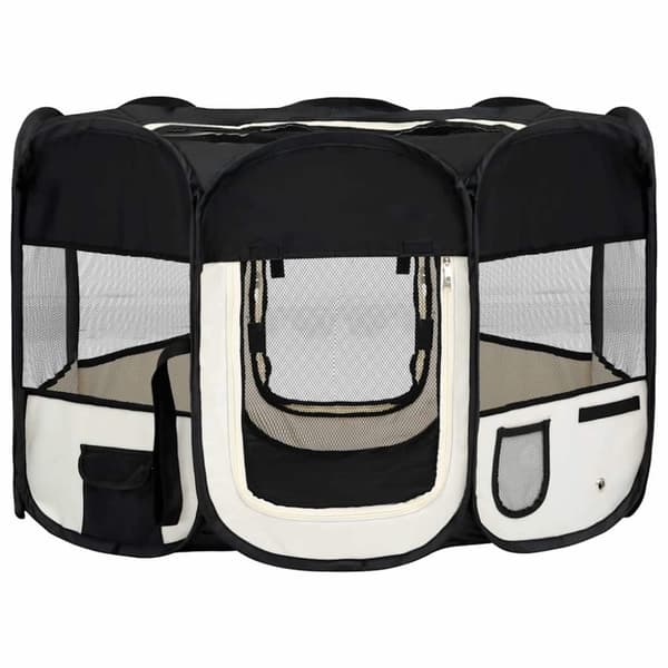 vidaXL Sammenleggbar lekegrind for hunder bæreveske svart 110x110x58cm