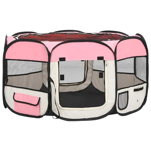 vidaXL Hopfällbar hundhage med väska rosa 125x125x61 cm