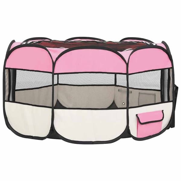 vidaXL Hopfällbar hundhage med väska rosa 125x125x61 cm