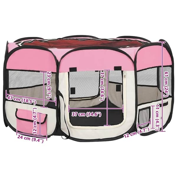 vidaXL Hopfällbar hundhage med väska rosa 125x125x61 cm