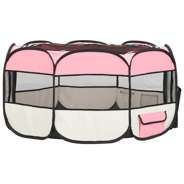 vidaXL Sammenleggbar lekegrind for hunder bæreveske rosa 145x145x61 cm