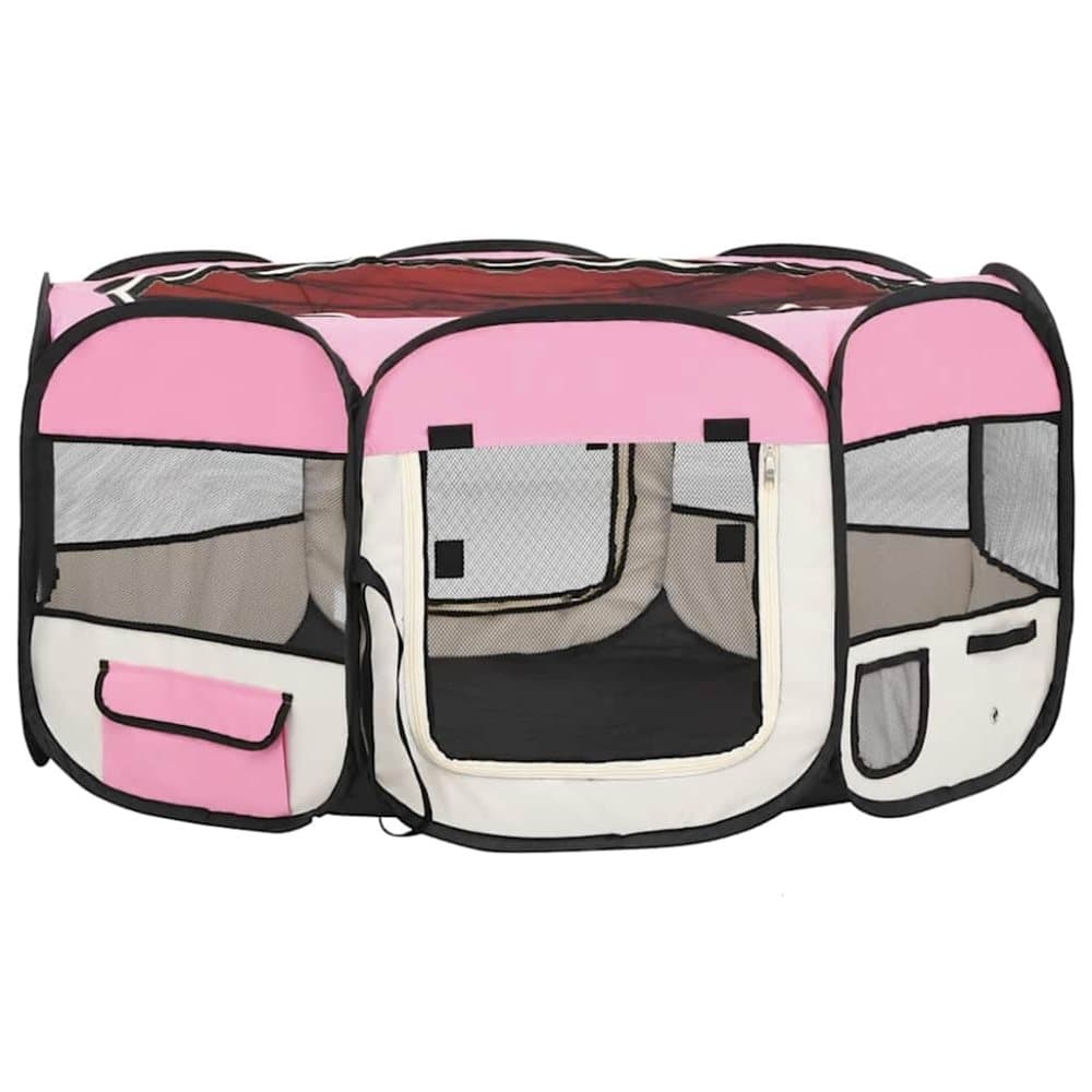vidaXL Hopfällbar hundhage med väska rosa 145x145x61 cm