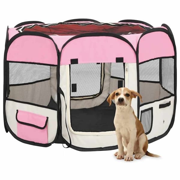 vidaXL foldbar hundegård med bæretaske 90x90x58 cm pink