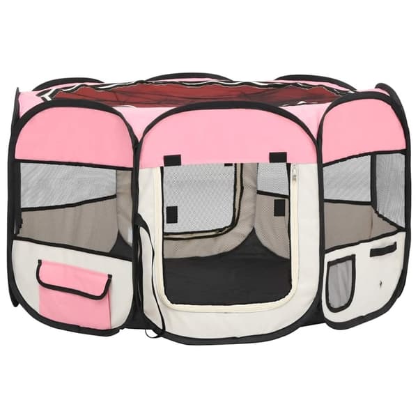 vidaXL foldbar hundegård med bæretaske 110x110x58 cm lyserød