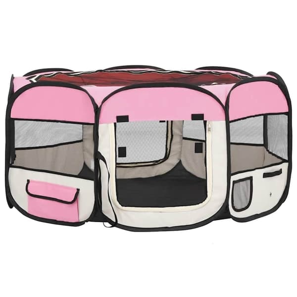 vidaXL foldbar hundegård med bæretaske 145x145x61 cm lyserød