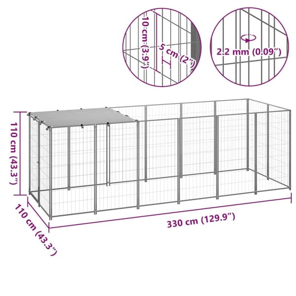 vidaXL hundeløbegård 330x110x110 cm stål sølvfarvet