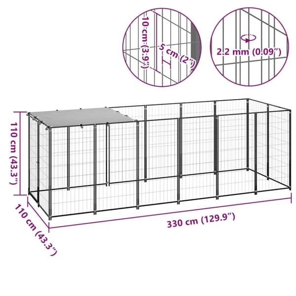 vidaXL Hundgård svart 330x110x110 cm stål