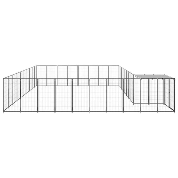 vidaXL Hundgård svart 25,41 m² stål
