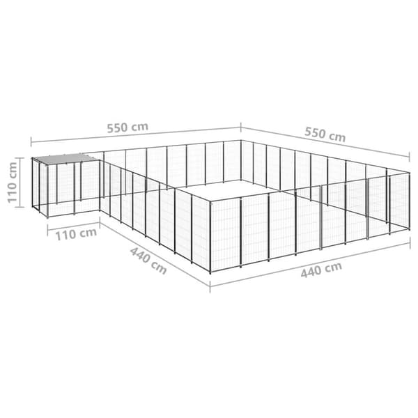 vidaXL Hundgård svart 25,41 m² stål