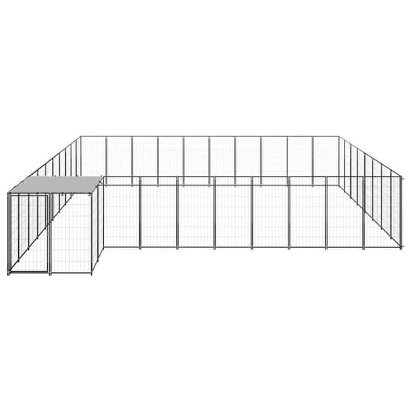vidaXL Hundgård svart 25,41 m² stål