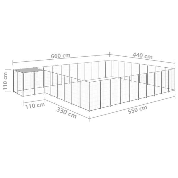 vidaXL Hundgård silver 25,41 m² stål
