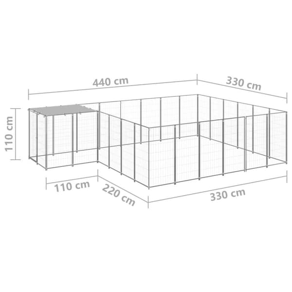 vidaXL Hundgård silver 12,1 m² stål