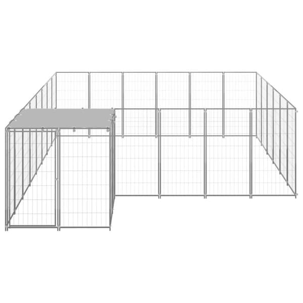 vidaXL Hundgård silver 12,1 m² stål