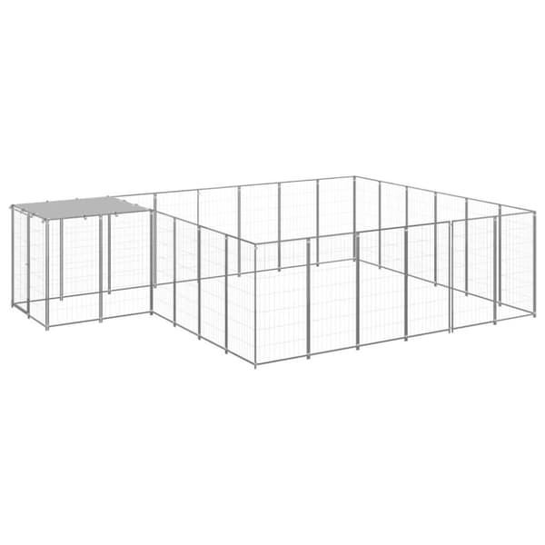 vidaXL Hundgård silver 12,1 m² stål