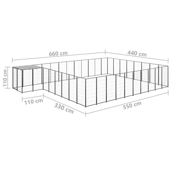 vidaXL Hundgård svart 25,41 m² stål