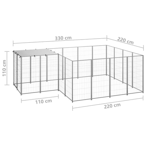 vidaXL Hundgård silver 6,05 m² stål