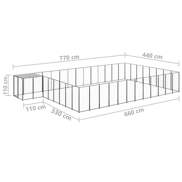 vidaXL Hundgård svart 30,25 m² stål