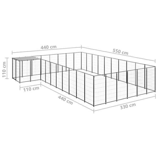 vidaXL Koiranhäkki musta 19,36 m² teräs