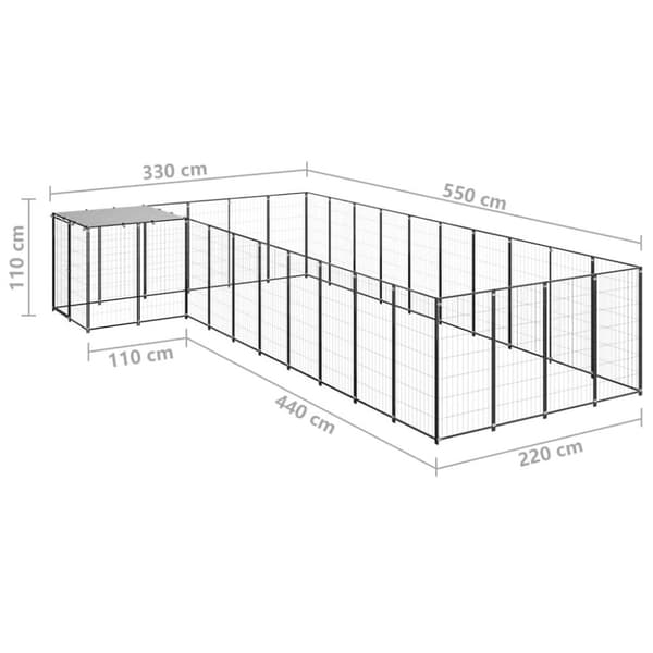 vidaXL hundeløbegård 13,31 m² stål sort
