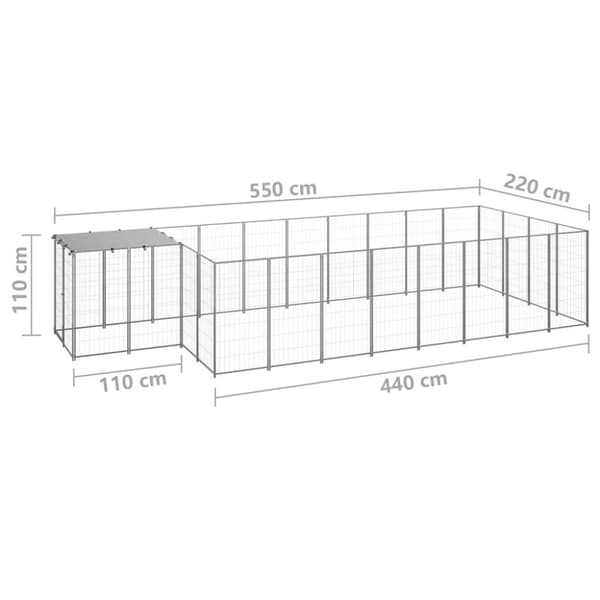 vidaXL hundeløbegård 10,89 m² stål sølvfarvet