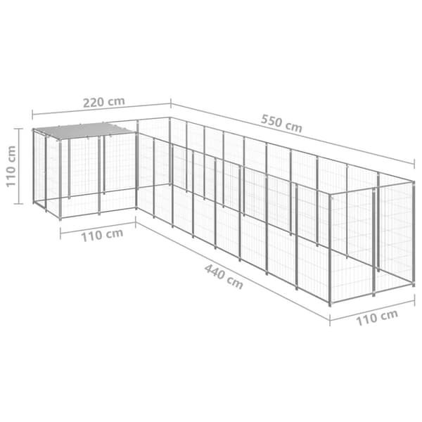 vidaXL hundeløbegård 7,26 m² stål sølvfarvet