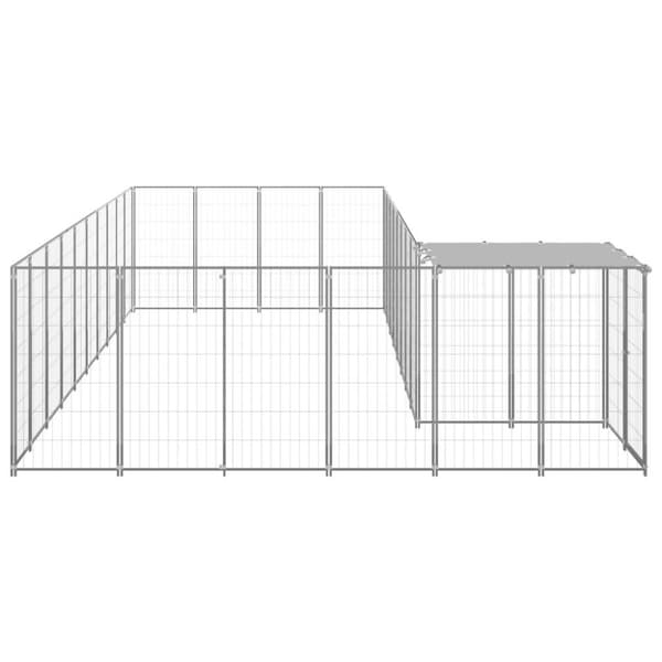 vidaXL hundeløbegård 19,36 m² stål sølvfarvet