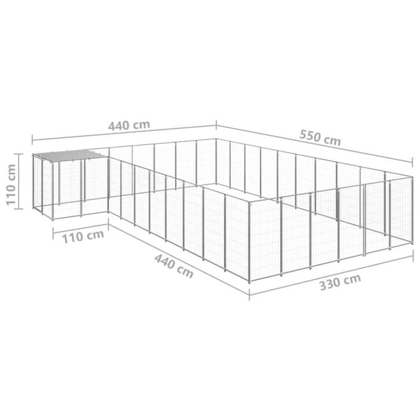 vidaXL hundeløbegård 19,36 m² stål sølvfarvet