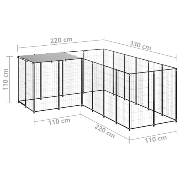 vidaXL hundeløbegård 4,84 m² stål sort