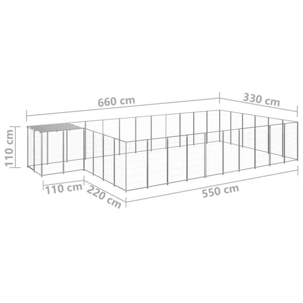 vidaXL Koiranhäkki hopea 19,36 m² teräs