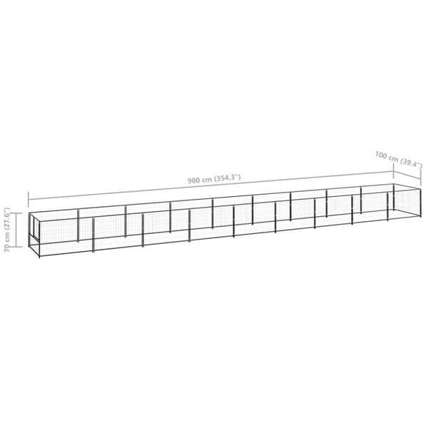 vidaXL hundeløbegård 9 m² stål sort