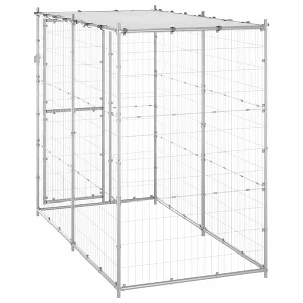 vidaXL Hundgård för utomhusbruk stål med tak 110x220x180 cm