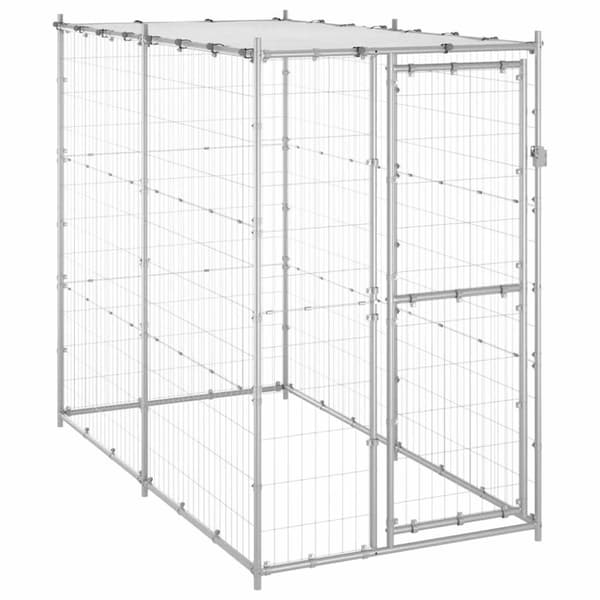 vidaXL udendørs hundebur med tag galvaniseret stål 110x220x180 cm