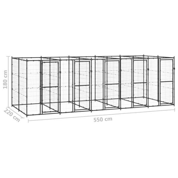 vidaXL Koiran ulkohäkki teräs 12,1 m²