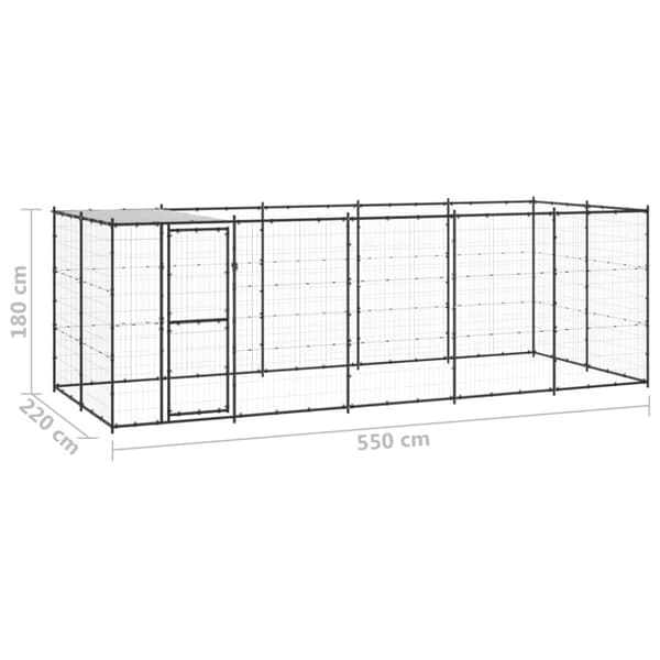 vidaXL Koiran ulkohäkki katolla teräs 12,1 m²