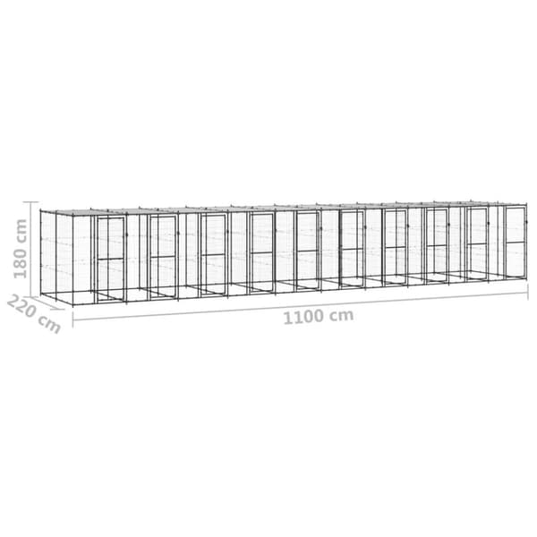 vidaXL udendørs hundebur med tag 24,2 m² stål